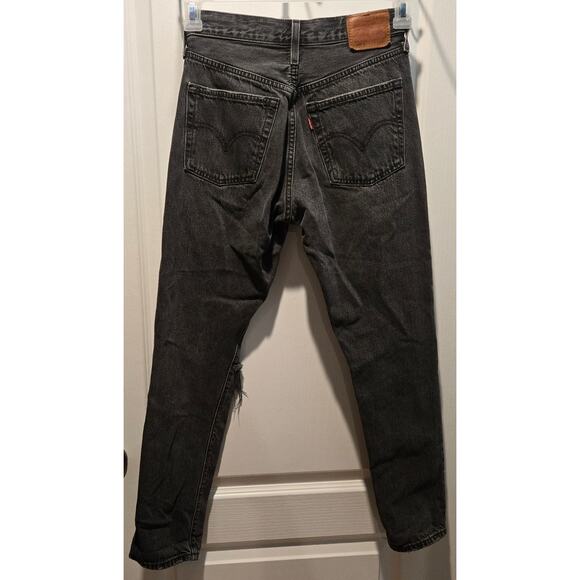 Levis 501 Skinny Jean Black Button Fly distressed Big E 24x28 women - Picture 2 of 10